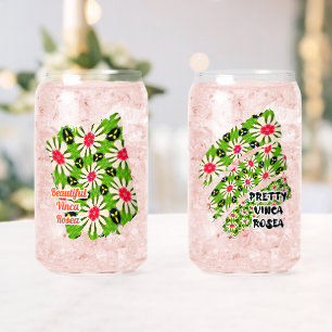 Pink and White Flowers Pattern Can Glass