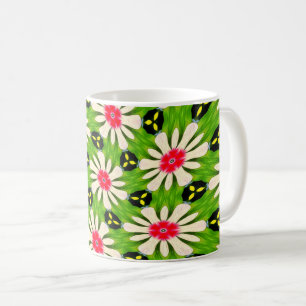 Pink and White Flowers Pattern Coffee Mug