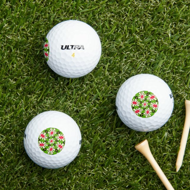 Pink and White Flowers Pattern Golf Balls (Insitu Grass)
