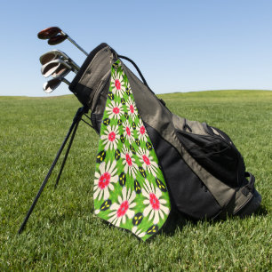 Pink and White Flowers Pattern Golf Towel