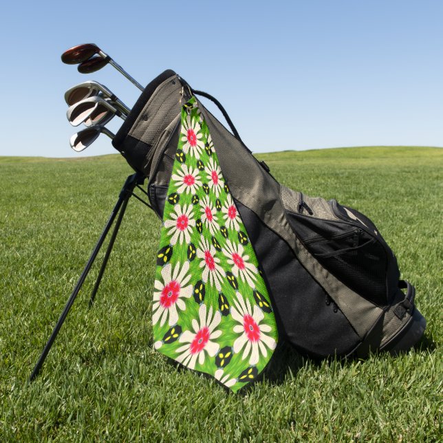 Pink and White Flowers Pattern Golf Towel (Green)