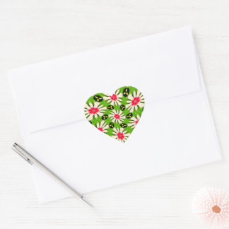 Pink and White Flowers Pattern Heart Sticker