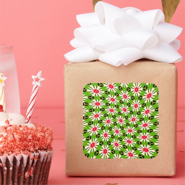 Pink and White Flowers Pattern Square Sticker (Party)