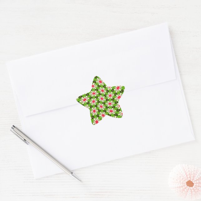 Pink and White Flowers Pattern Star Sticker (Envelope)