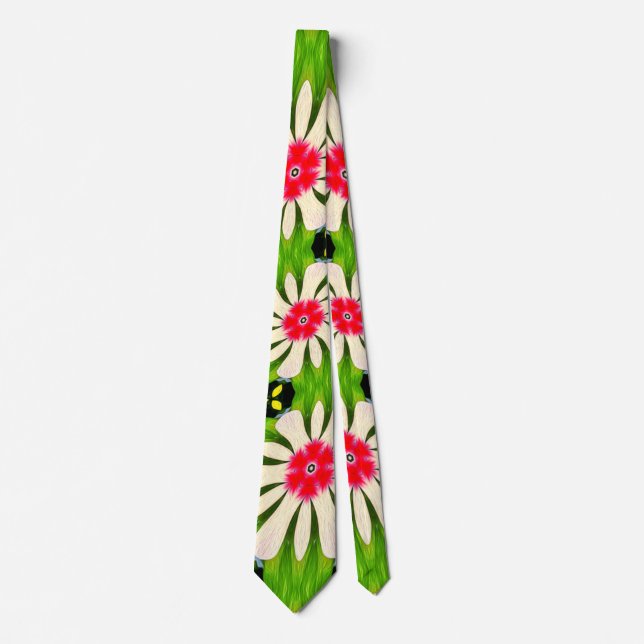 Pink and White Flowers Pattern Tie (Front)
