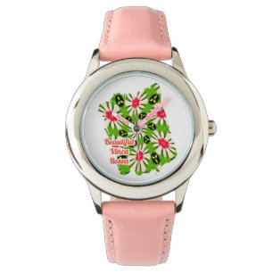 Pink and White Flowers Pattern Watch