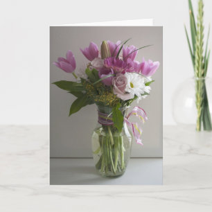 Pink and white flowers, thank you or blank card