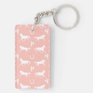Pink and White Galloping Horses Pattern Key Ring