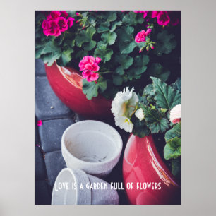Pink and white garden geranium flowers poster