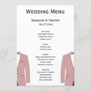 Pink And White Gay Wedding Menu Cards
