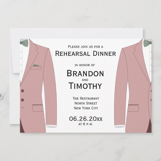Pink And White Gay Wedding Rehearsal Invitations (Front)