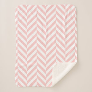 Pink and White Geometric Herringbone Pattern Sherpa Blanket