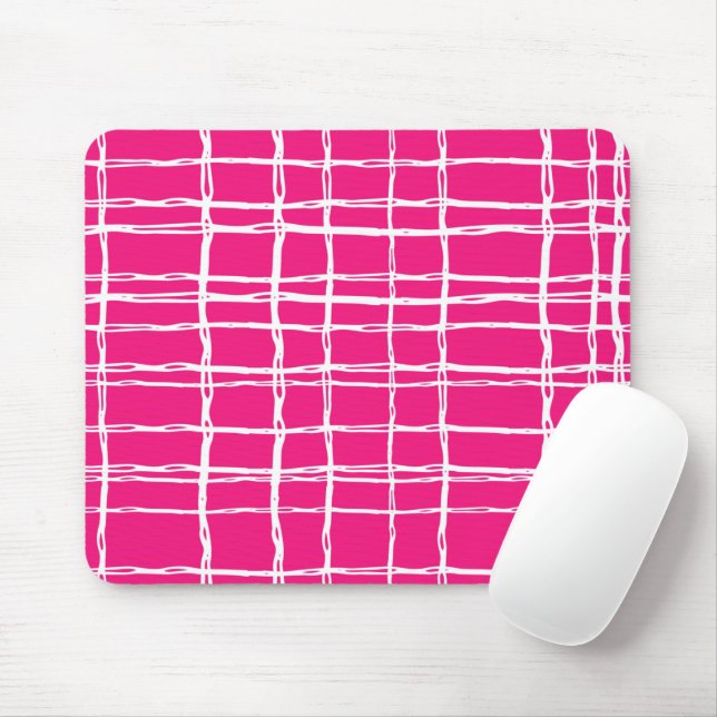 Pink and White Geometric Line Pattern Mouse Mat (With Mouse)