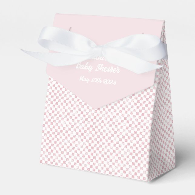 Pink and White Gingham Baby Shower  Favour Box (Front Side)