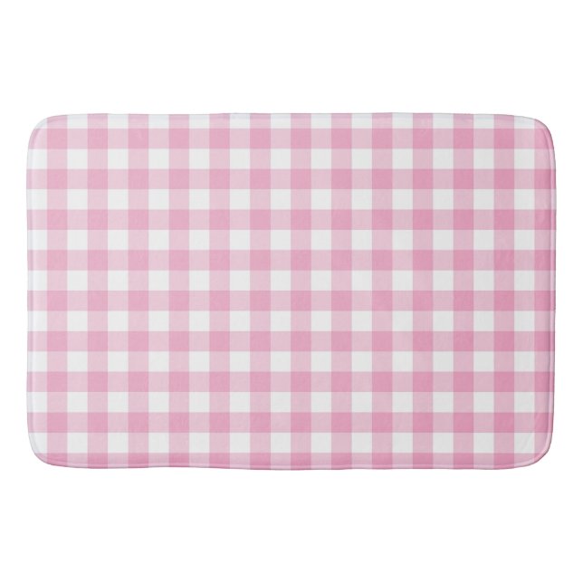 Pink and White Gingham Buffalo Check Plaid Bath Mat (Front)