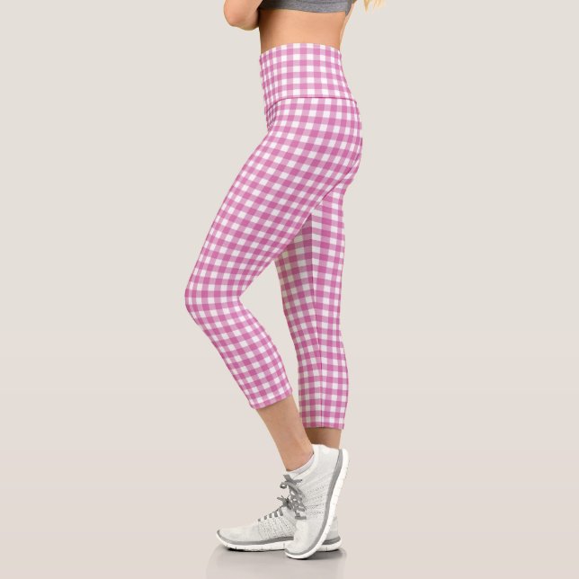 Pink and White Gingham Capri Leggings (Left)