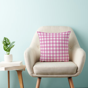Pink and White Gingham Check Cushion