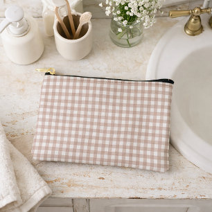 Pink and White Gingham Check Pattern Accessory Pouch