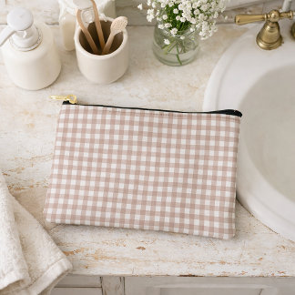 Pink and White Gingham Check Pattern Accessory Pouch