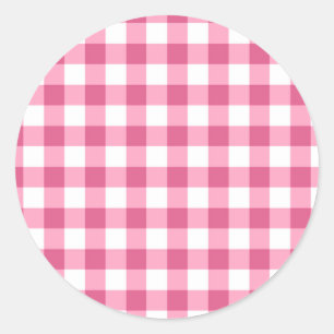 Pink And White Gingham Check Pattern Classic Round Sticker