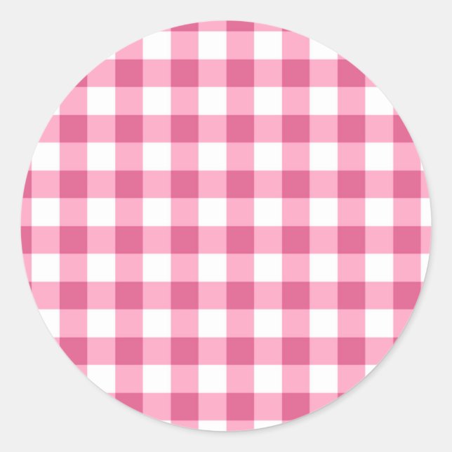 Pink And White Gingham Check Pattern Classic Round Sticker (Front)