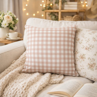 Pink and White Gingham Check Pattern Cushion