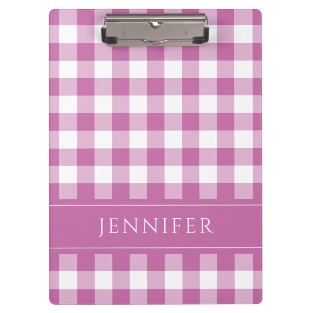 Pink And White Gingham Checked Pattern Name Print Clipboard (Front)