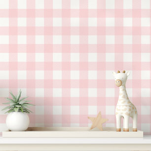 Pink and White Gingham Chequered Wallpaper