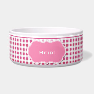 Pink and White Gingham Custom Dog Bowl