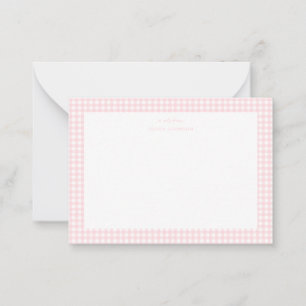 Pink and white gingham Girl note card 
