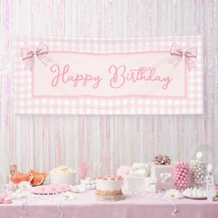Pink and White Gingham Happy Birthday Banner