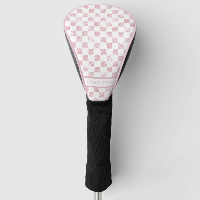 Pink and White Gingham Ladies Golf Head Cover (Front)
