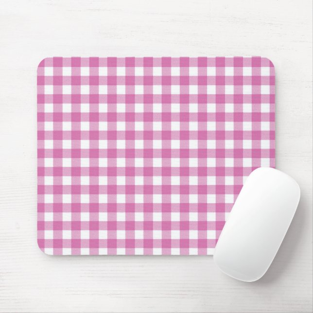 Pink and White Gingham Mouse Mat (With Mouse)