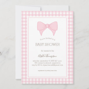 Pink and White Gingham Pattern Baby Shower Invitation