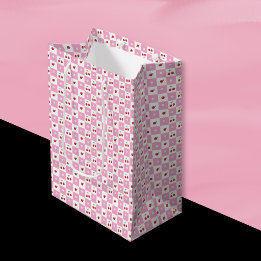 Pink and White Gingham Pattern Cherries Gift Bag