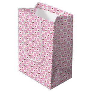 Pink and White Gingham Pattern Cherries Gift Bag