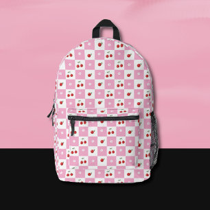 Pink and White Gingham Pattern Cherry Backpack