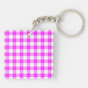 Pink and White Gingham Pattern Key Ring