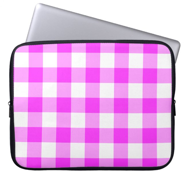 Pink and White Gingham Pattern Laptop Sleeve (Front)