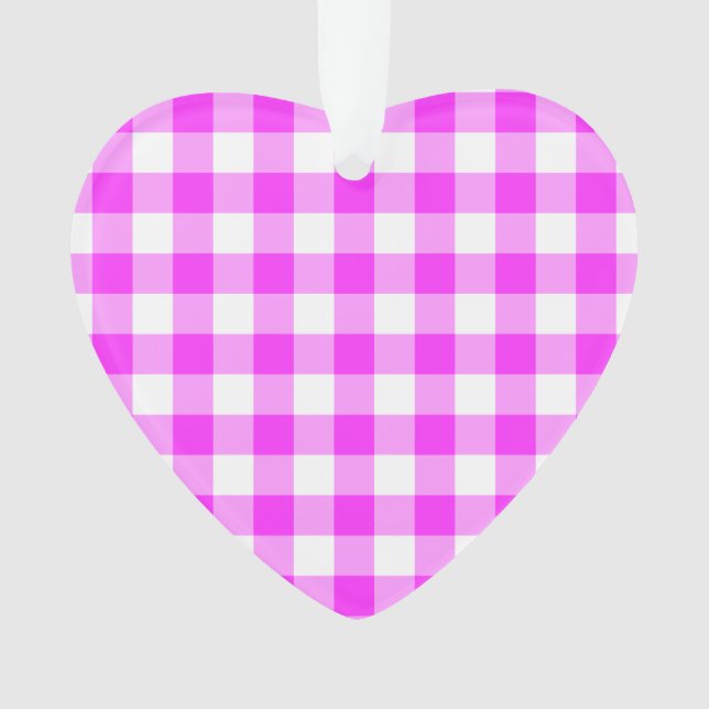 Pink and White Gingham Pattern Ornament (Front)