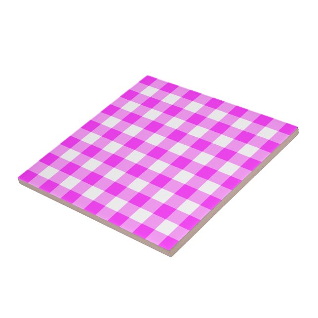 Pink and White Gingham Pattern Tile (Side)