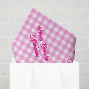 Pink and White Gingham Pattern Tissue Paper