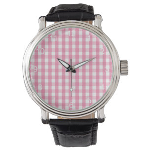 Pink and White Gingham Pattern Watch
