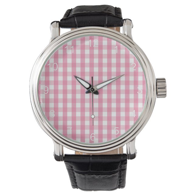Pink and White Gingham Pattern Watch (Front)