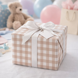 Pink and White Gingham Plaid Chequered Pattern Wrapping Paper