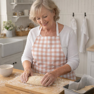 Pink and White Gingham Plaid Country Pattern Apron