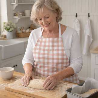 Pink and White Gingham Plaid Country Pattern Apron