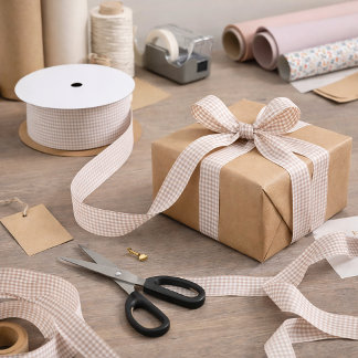 Pink and White Gingham Plaid Country Pattern Satin Ribbon