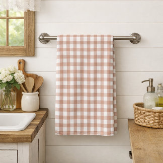 Pink and White Gingham Plaid Farmhouse Pattern Tea Towel