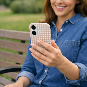 Pink and White Gingham Plaid Pattern iPhone 16 Case